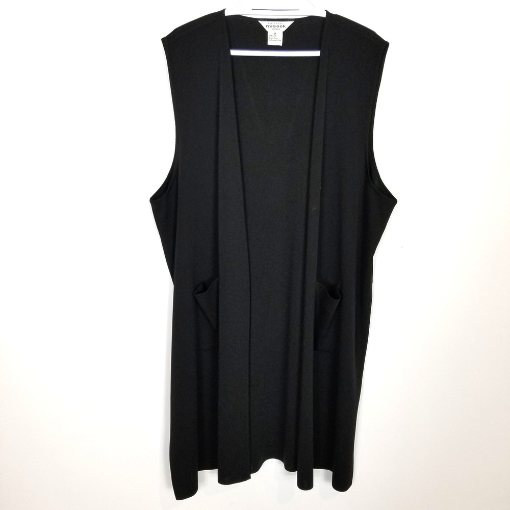 Exclusively Misook Women Plus Acrilic‎ Cardigan Sleeveless Jacket Vest  2x Black